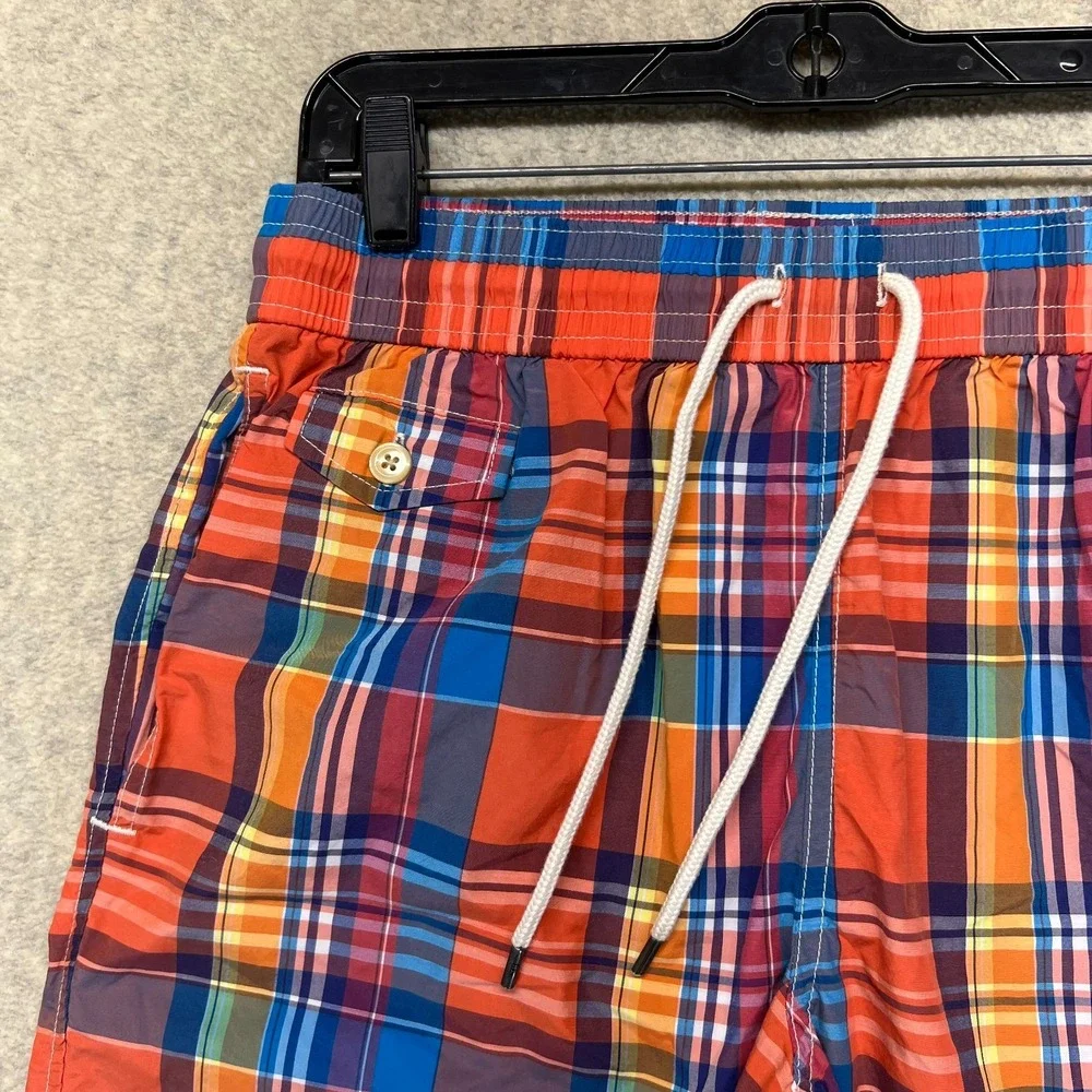 Polo Ralph Lauren Mens Swim Trunks Multicolor Plaid Drawstring Pony Logo Beach S